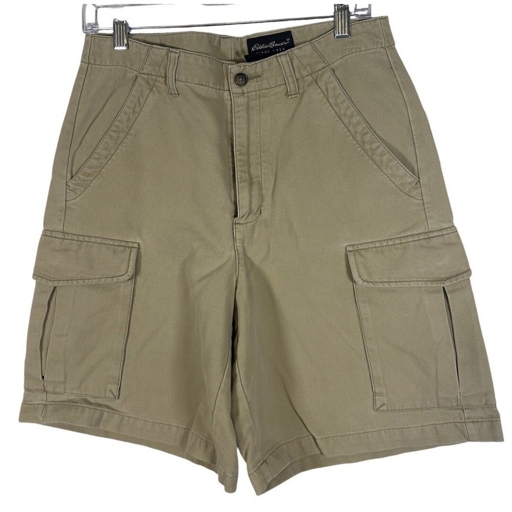 Eddie Bauer Mens 31 Cargo Shorts Tan Khaki Bedford Cord Cotton Outdoor Hiking